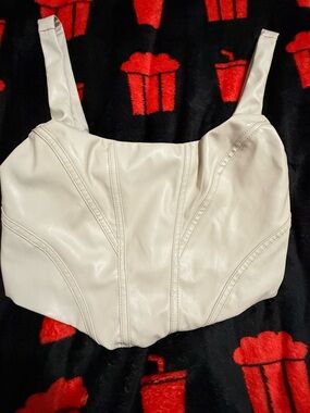 Love Tree Cream Faux Leather Corset Crop Top